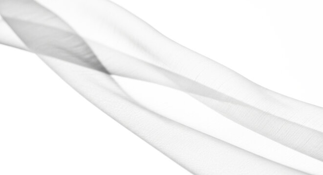 Soft white fabric waves isolated on transparent background, flowing sheer cloth overlay.