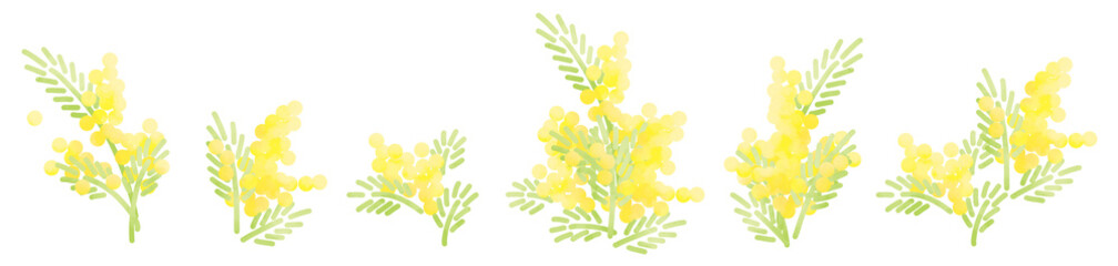 ゆるい水彩のミモザセット