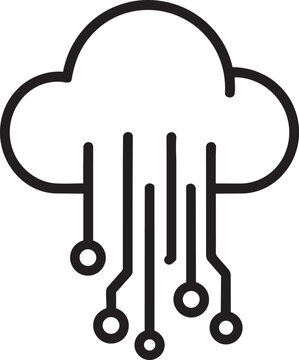 Cloud computing icon with circuit connections dropping down representing cloud based artificial intelligence services and data storage