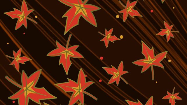 Japanese **Autumn Maple Leaf** Kimono Pattern on **Red Silk** Fabric Loop 4K