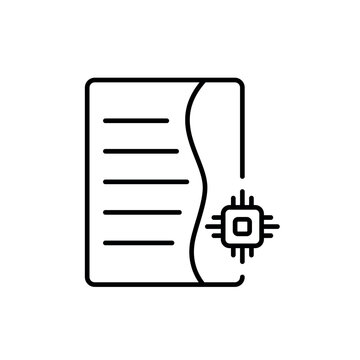 A vector icon showing a document with a wavy split and AI chip, representing tone rewriting or stylistic modification, created in line style with editable stroke