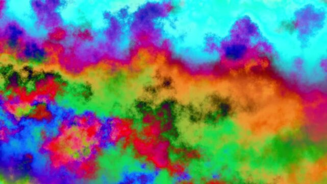 Abstract colorful tie dye texture background with marbling mist wavy watercolor gradient. Loop psychedelic background