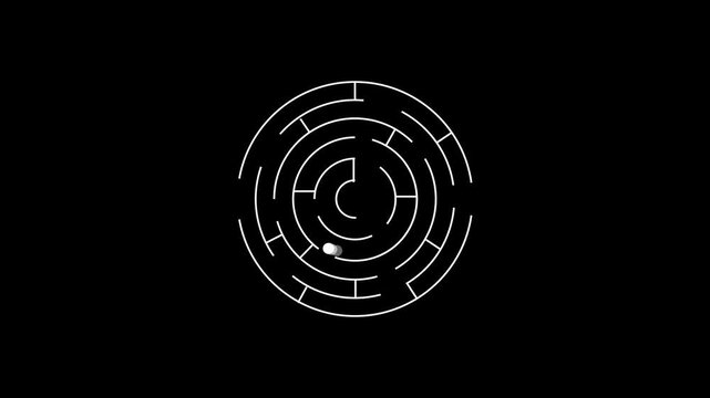 Round labyrinth maze showing solution path for problem solving animation. Ball Solving the circle Labyrinth Maze Animation.