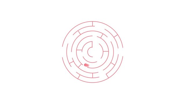 Round labyrinth maze showing solution path for problem solving animation. Ball Solving the circle Labyrinth Maze Animation.