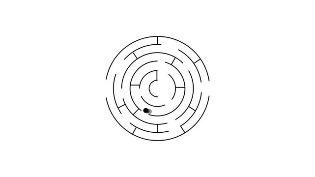 Round labyrinth maze showing solution path for problem solving animation. Ball Solving the circle Labyrinth Maze Animation.