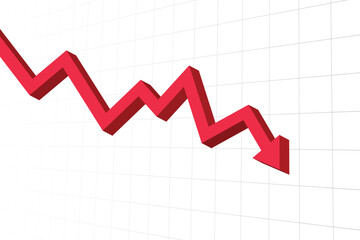 Financial red falling trend line market downturn and financial crisis. Recession in the economy.
