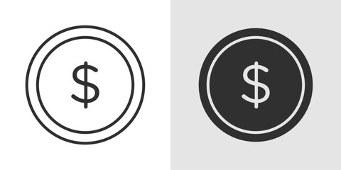 Obraz premium Dollar Coin Icon representing currency, finance, investment, and digital money. Stroke, filled, and colored vector illustration.