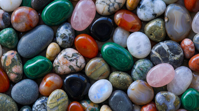 A vibrant collection of smooth polished gemstones each a unique natural wonder in a captivating rich assortment of