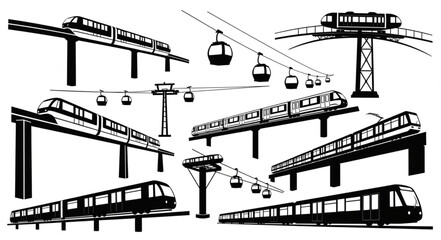 Collection of various elevated monorail and cable car transportation systems. © Efan