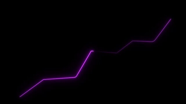 Neon business graph chart icon animation rowing graph line animation on black background 4k video animation.