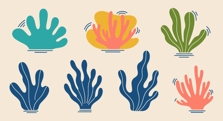 Collection of colorful abstract coral reef plants and seaweeds. © Gajah