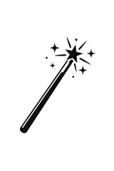 Naklejka premium Elegant Black Magic Wand Silhouette with Sparkling Star Tip, a Versatile Vector Graphic for Enchantment & Fantasy Designs. Perfect for Fairy Tales, Wishes, Dreams, Celebrations, Mystical Themes, Digit