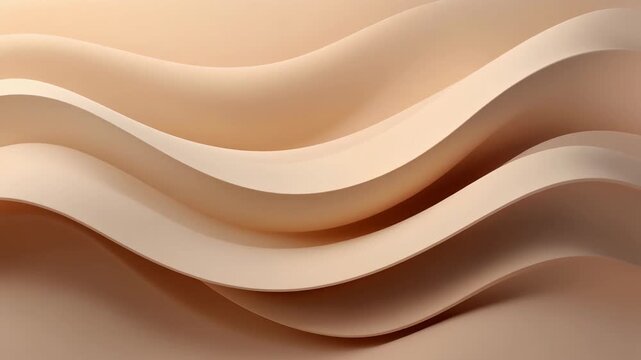 Smooth undulating waves of beige and brown create a serene, minimalist backdrop, evoking a sense of calm and fluid motion across the frame.