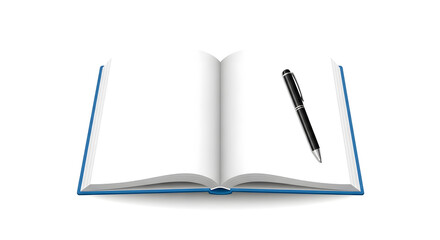 Fototapeta premium An open notebook with blank pages and a black pen resting on it