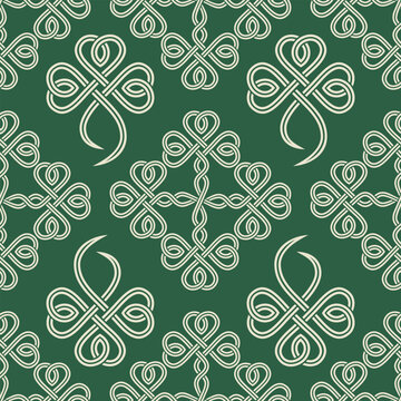 Seamless Green Celtic Shamrock Knot Pattern Design