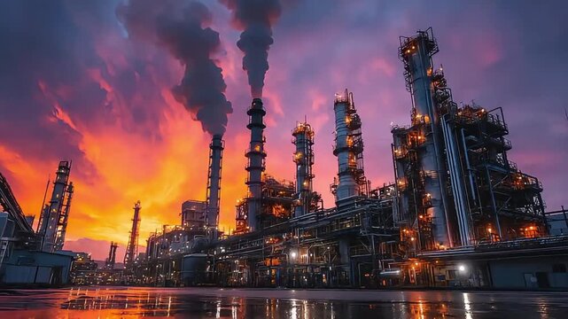 A dramatic industrial scene evokes power and progress, ideal for energy sector marketing.