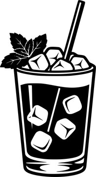  Artistic rendition of a refreshing mint julep beverage in monochrome
