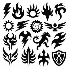 Fototapeta premium Black Tribal Fantasy Symbol Icon Set