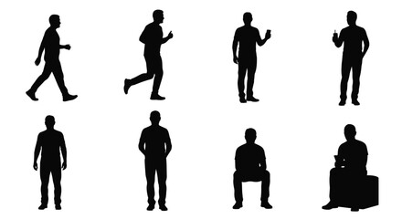 Fototapeta premium Collection of black silhouettes depicting various human poses and actions