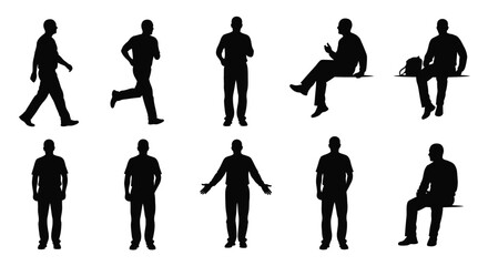 Obraz premium Collection of black silhouettes depicting various human poses and actions
