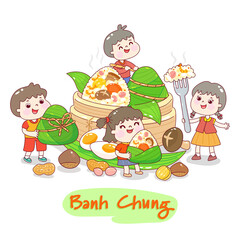 Obraz premium Cute banh chung character vector.