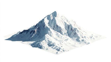 Fototapeta premium Majestic Snow-Capped Mountain Peak Isolated on White Background.