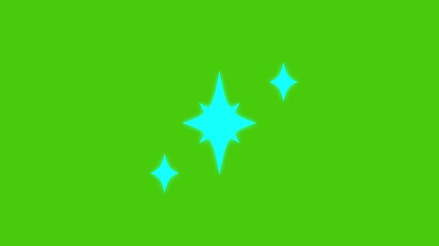 Twinkle light stars sparkle and glitter in a seamless loop animation. sparkle glitter light effect, blue cartoon, flat, vector, doodles style stars, transparent green screen, 4k video