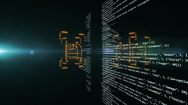 3D programming animation with large data files orange icon nad blue software language walls