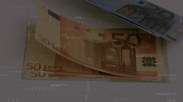 Frame sequence starting with top 20-euro note lifting, sliding up-left and revealing 50-euro note