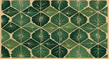 Obraz premium Geometric pattern with stylized green leaves in a repeating diamond arrangement