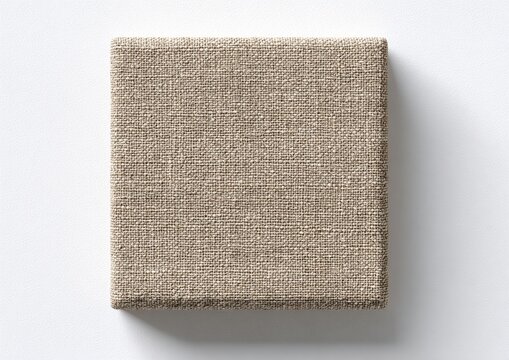 Square-shaped woven fabric sample in a light brown hue, displayed on a white background