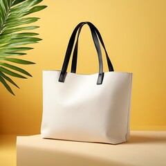 Stylish tote bag on vibrant background.