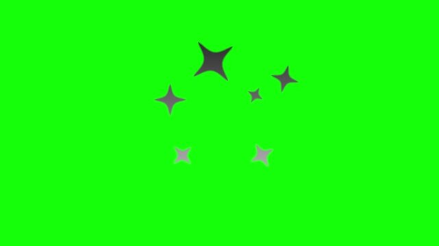 Twinkling stars blinking animation on a green screen background, sparklng stars gradient ramp twinkling for festive holiday event, white cartoon, flat, vector, doodles