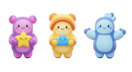 Naklejka premium Two colorful stuffed animals standing side by side