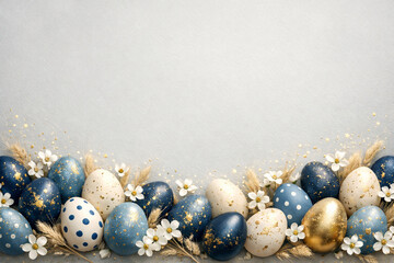 Elegant Blue and Gold Easter Egg Banner
