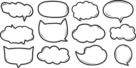 Fototapeta premium Collection of twelve hand drawn black and white speech bubbles