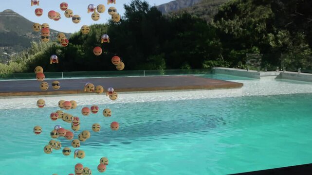 On start emojis appearing clustering rising then dispersing above pool for playful mood