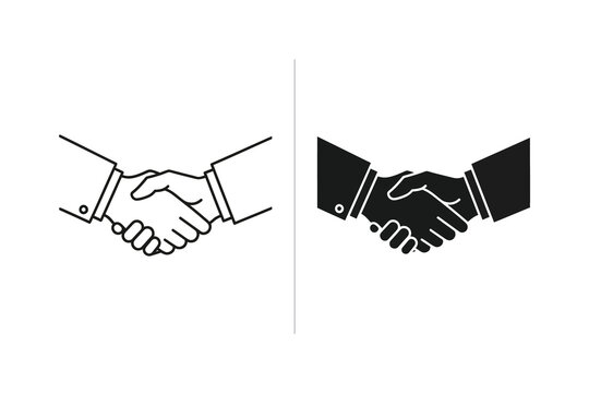 Handshake Icon for Business Deal: Line Art and Solid Silhouette