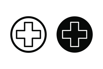 Fototapeta premium Medical Cross Icons in Circle, Outline and Solid Black, Vector Graphics for Healthcare