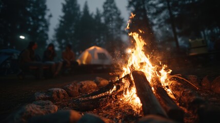 Campfire Gathering in Forest at Night
