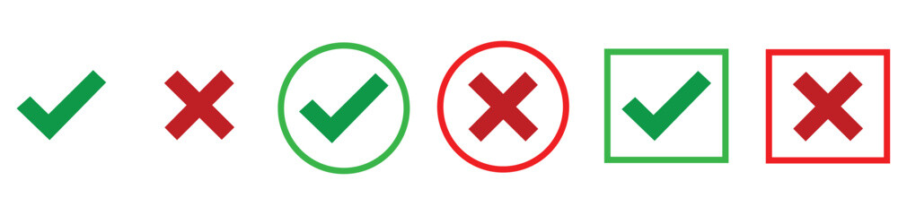 Obraz premium Checkmarks and crosses icons in green and red for approval and rejection