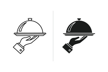 Fototapeta premium Serving Cloche Icon Set - Fine Dining and Restaurant Service