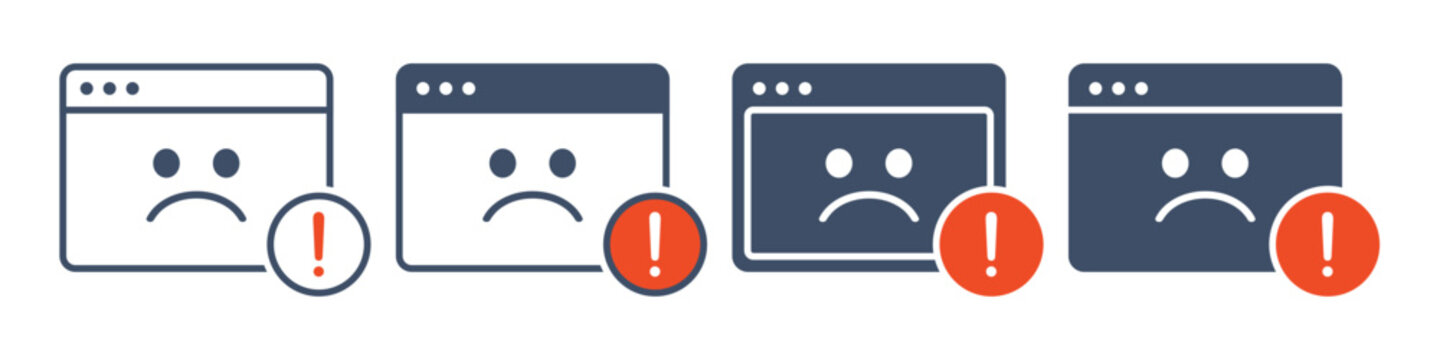 Error 404 Page Icon. Website Crash Symbol with Sad Error Face. Page Not Found Sign. Vector Illustration
