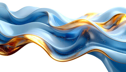Flowing ribbons of light blue and gold, creating an elegant, abstract visual design