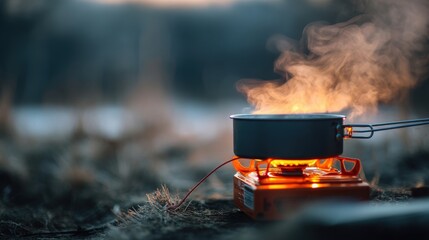 Outdoor Camping Stove Boiling Water Steam