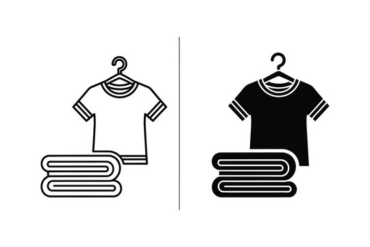 T-Shirt and Laundry Icons - Outline and Solid Styles for Apparel