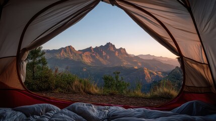 Mountain View from Camping Tent Sunrise