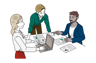 Business Team Meeting with Diverse Members Discussing Financial Reports