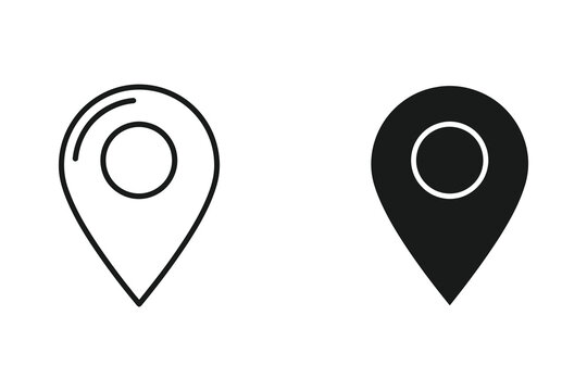 Location Pin Icon: Outline and Solid Silhouette for Maps and Navigation
