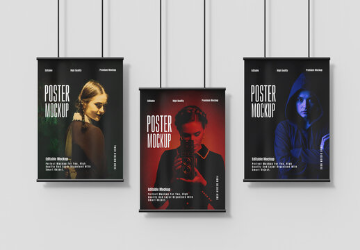 Three Hanging Poster Mockup Template